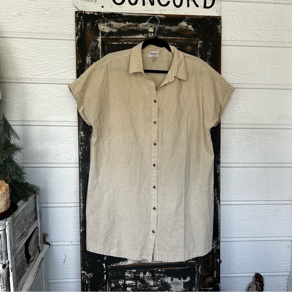 Beige Button-Up T-Shirt Dress